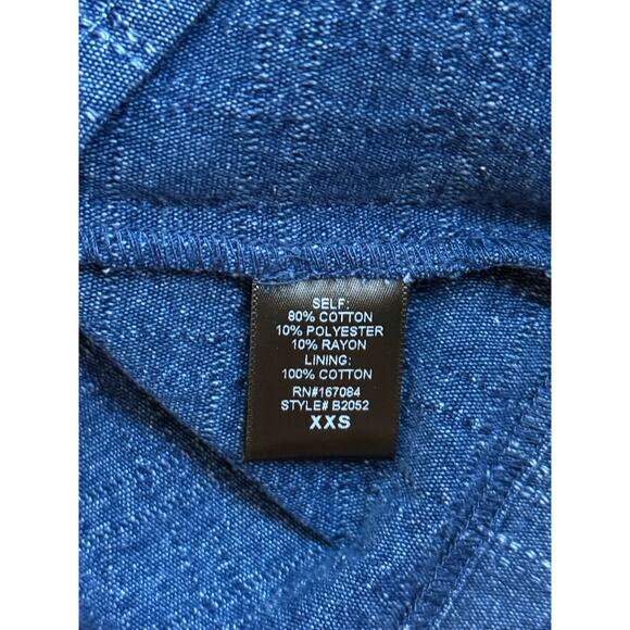 NWT Pomander Place Textured Windowpane Denim Cassie Mini Cotton Dress Blue XXS - Picture 7 of 9